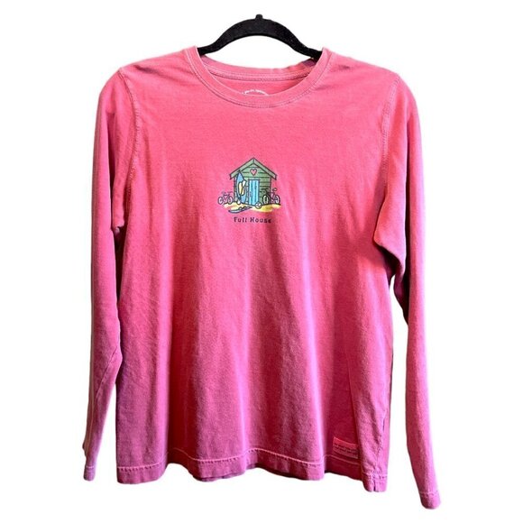 Women's VIntage Wash Life is Good Long Sleeve Cranberry Red T Shirt Size Small - Picture 1 of 10